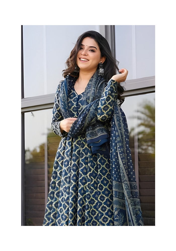 Malishka Export Navy Blue Anarkali Kurta Pant With Dupatta for Women - Image 5